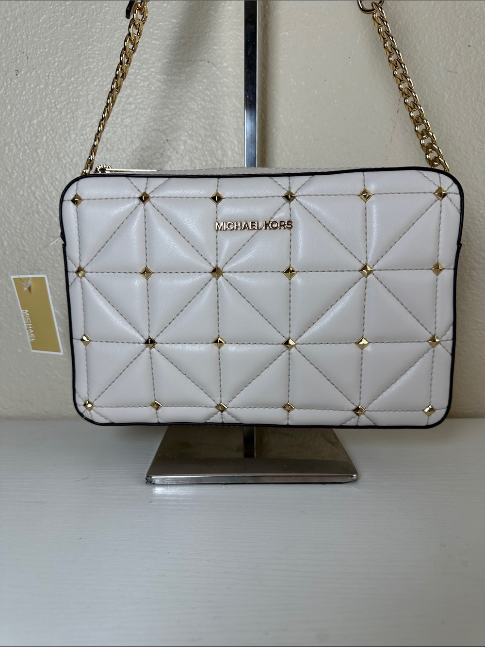 NWT MICHAEL KORS Quilted Stud-Accent Jet Set Lg EW crossbody bag